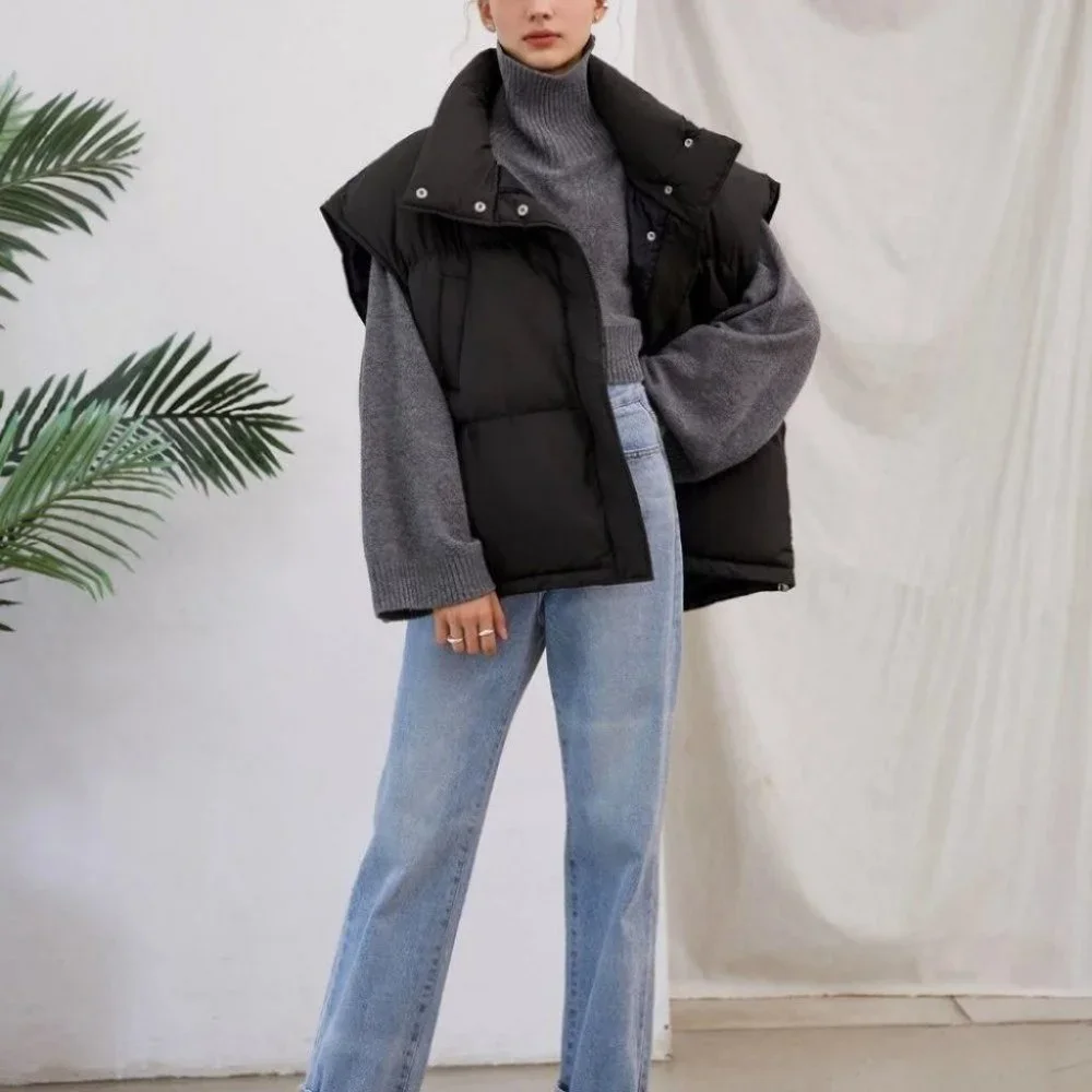 Zip up Drawstring Hem  Puffer vest Coat Comfy winter - Picture 6 of 10